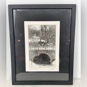 Photograph Framed NYC Central Park in the‎ Snow Horse + Carriage Carousel